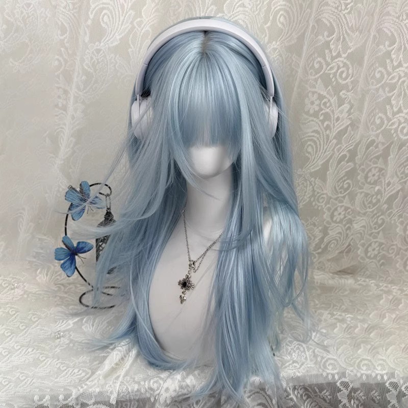 Anime Cosplay Thick - 파스텔 라이트 블루 롱 스트레이트 가발