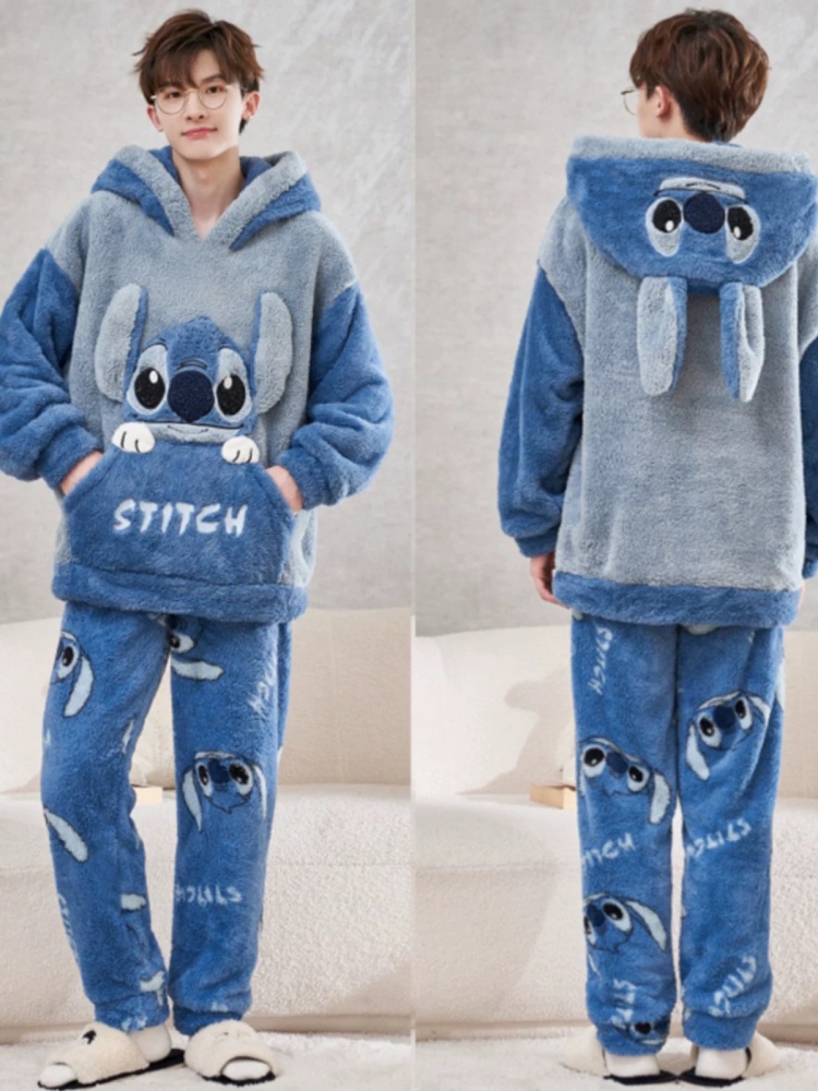 애니메이션 스티치 겨울 파자마 만화 플란넬 두꺼운 잠옷 - Anime Cosplay Thick 리뷰 및 가격