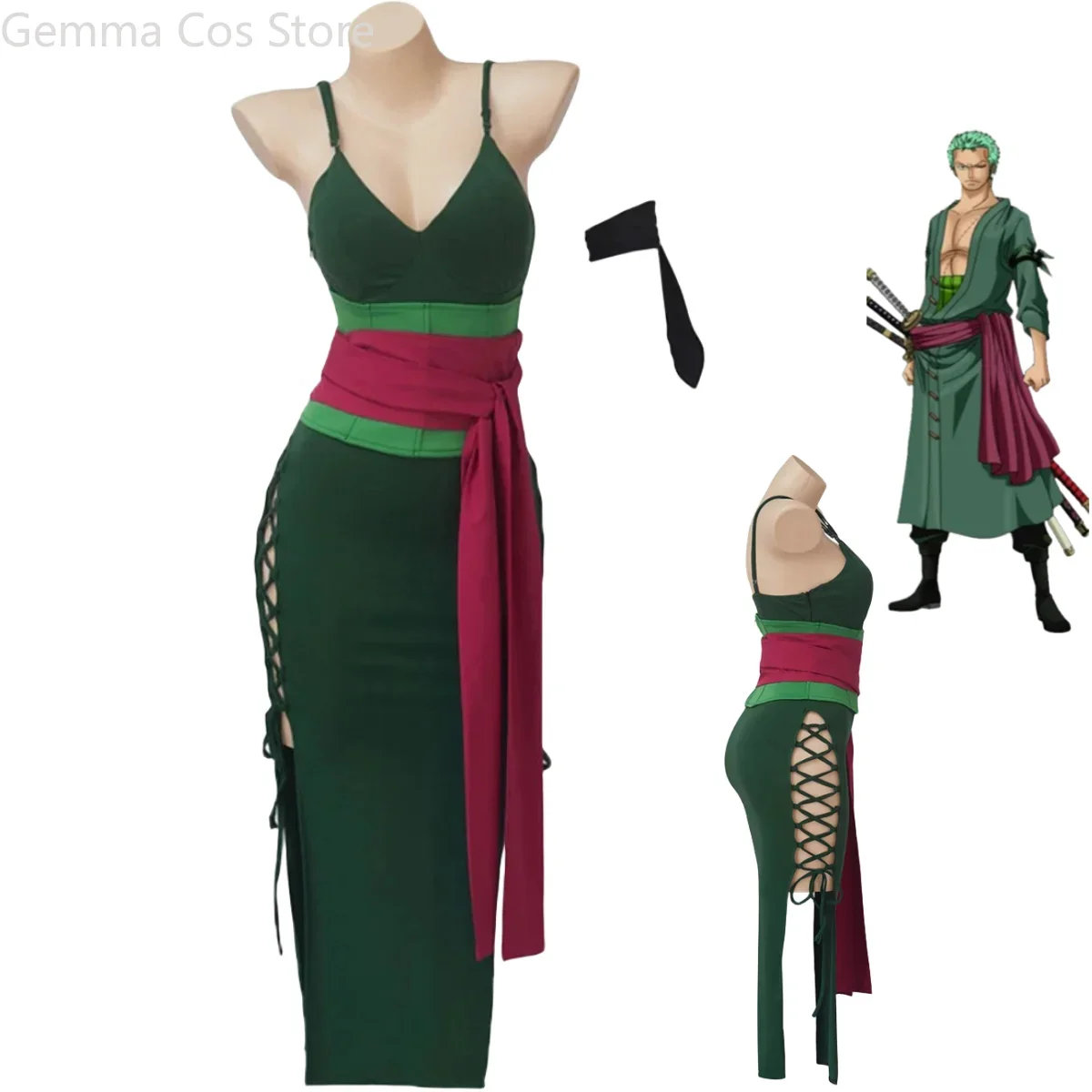 애니메이션 롤로노아 조로 코스프레 의상 여성 버전 그린 - Anime Zoro Cosplay Female 리뷰 및 가격